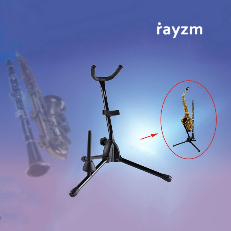 Rayzm Alto/Tenor Saxophone Stand with Detachable Flute/Clarinet Holder, Adjustable Portable Stand for Alto Saxophone, Tenor Saxophone, Clarinet & Flute. Folding Legs, Easy to Assemble and Disassemble. - Image 2